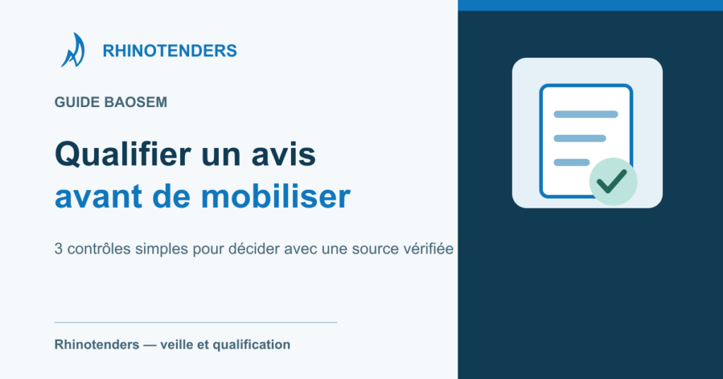 Guide BAOSEM : qualifier un avis avant de mobiliser son équipe, avec une illustration de document et de checklist.