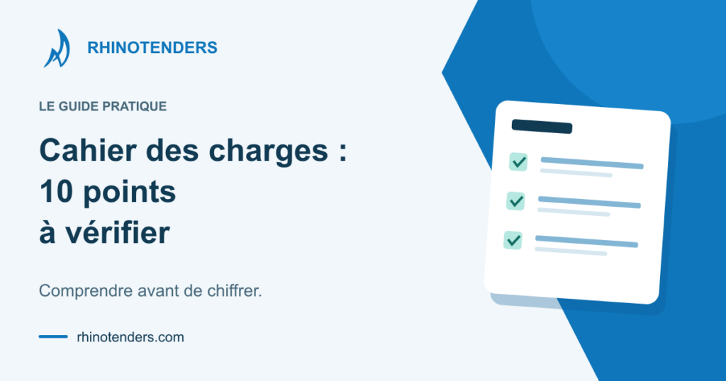 Cahier des charges : dix points à vérifier, illustrés par une fiche de contrôle.